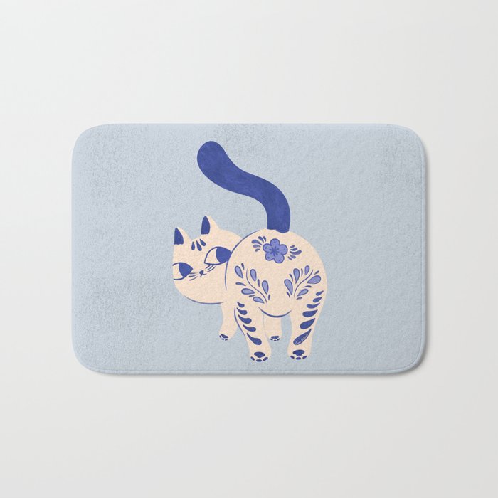 Purrcelin Cat - Pretty Delft Porcelain Kitty Bath Mat Gallery Image 1