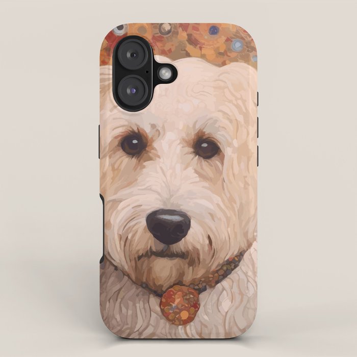White Klimt Dog with Curly Hair iPhone Case Gallery Image 1