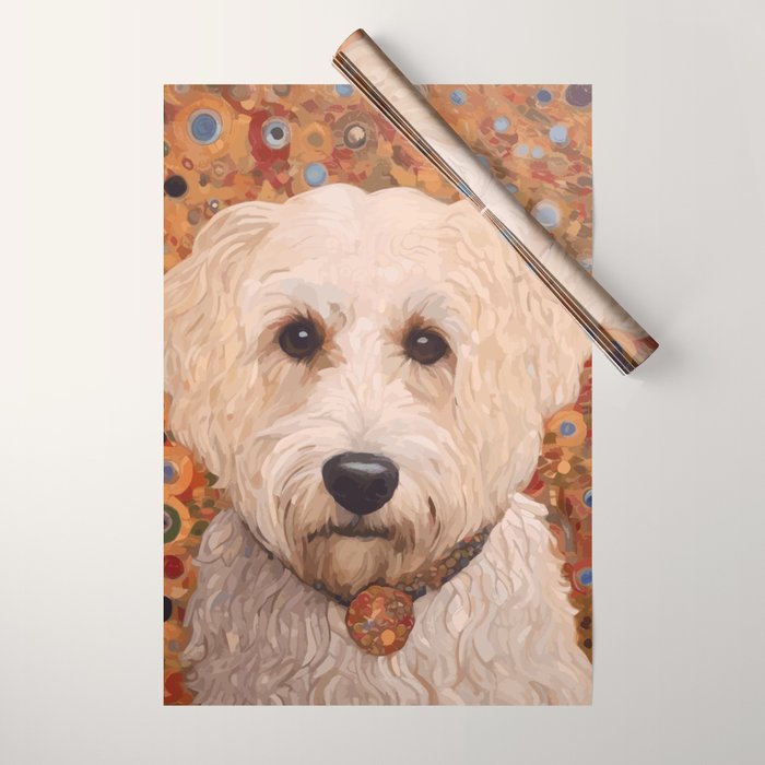 White Klimt Dog with Curly Hair Wrapping Paper Gallery Image 1