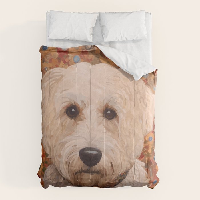 White Klimt Dog with Curly Hair Comforter Gallery Image 6