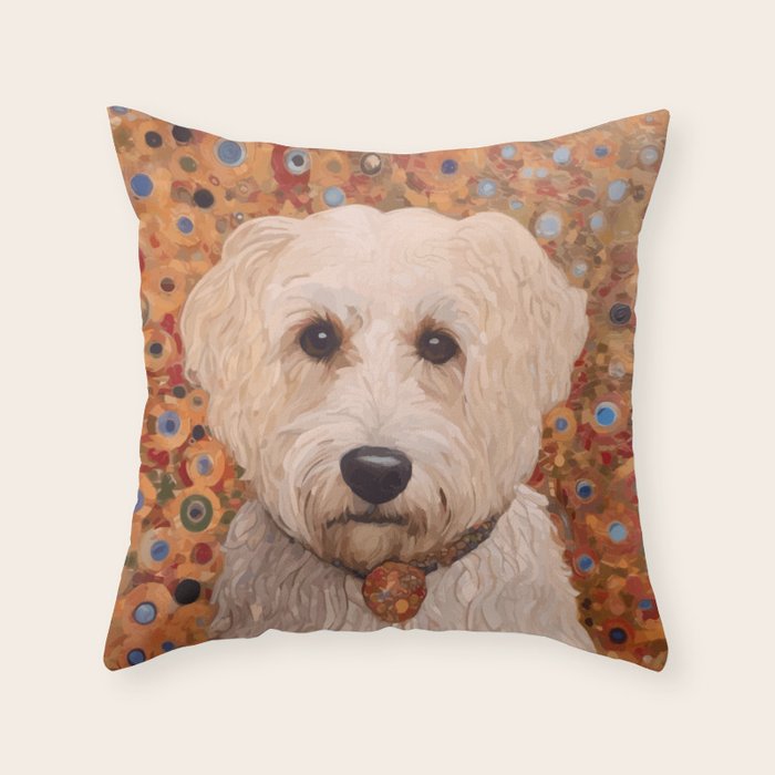 White Klimt Dog with Curly Hair Throw Pillow Gallery Image 6