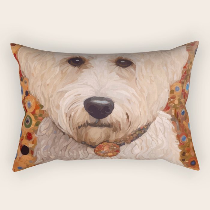 White Klimt Dog with Curly Hair Rectangular Pillow Gallery Image 2
