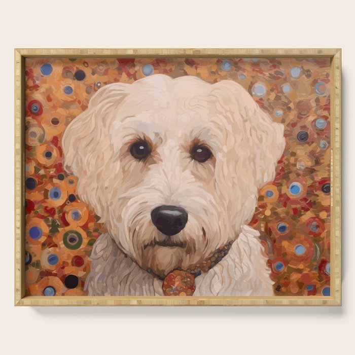 White Klimt Dog with Curly Hair Serving Tray Gallery Image 1