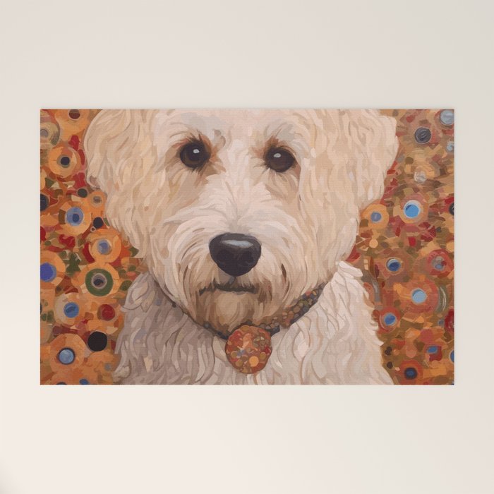 White Klimt Dog with Curly Hair Welcome Mat Gallery Image 1
