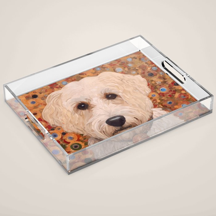 White Klimt Dog with Curly Hair Acrylic Tray Gallery Image 1