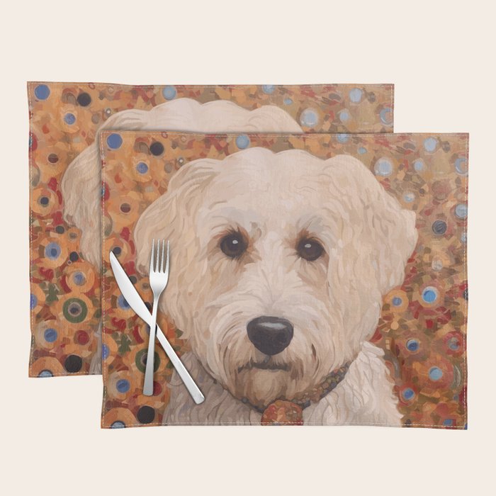 White Klimt Dog with Curly Hair Placemat Gallery Image 1
