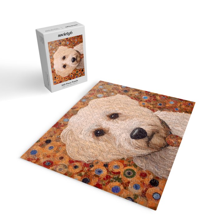 White Klimt Dog with Curly Hair Jigsaw Puzzle Gallery Image 2