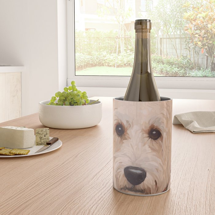 White Klimt Dog with Curly Hair Wine Chiller Gallery Image 4