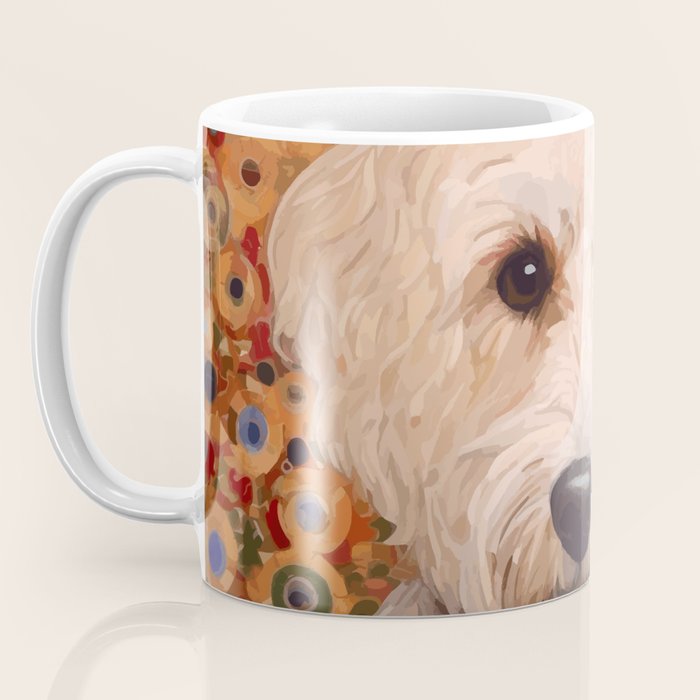 White Klimt Dog with Curly Hair Coffee Mug Gallery Image 3
