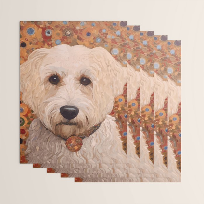White Klimt Dog with Curly Hair Wrapping Paper Gallery Image 3