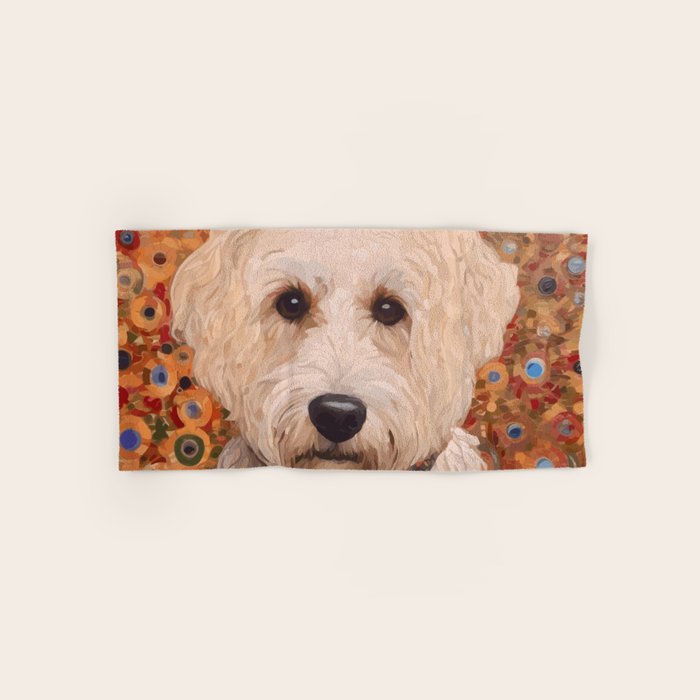 White Klimt Dog with Curly Hair Bath Towel Gallery Image 1