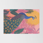 Tropical Peacock Among Pink Blossoms Rug Gallery Image 2