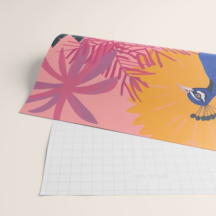 Tropical Peacock Among Pink Blossoms Wrapping Paper Gallery Image 2