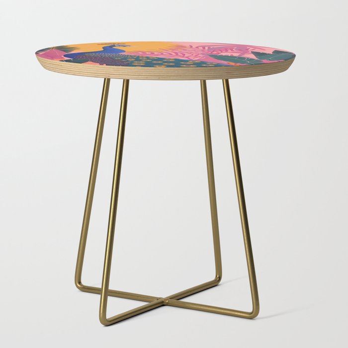 Tropical Peacock Among Pink Blossoms Side Table Gallery Image 1
