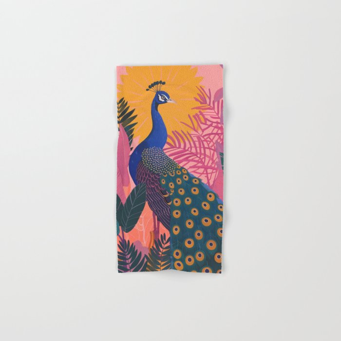 Tropical Peacock Among Pink Blossoms Bath Towel Gallery Image 1