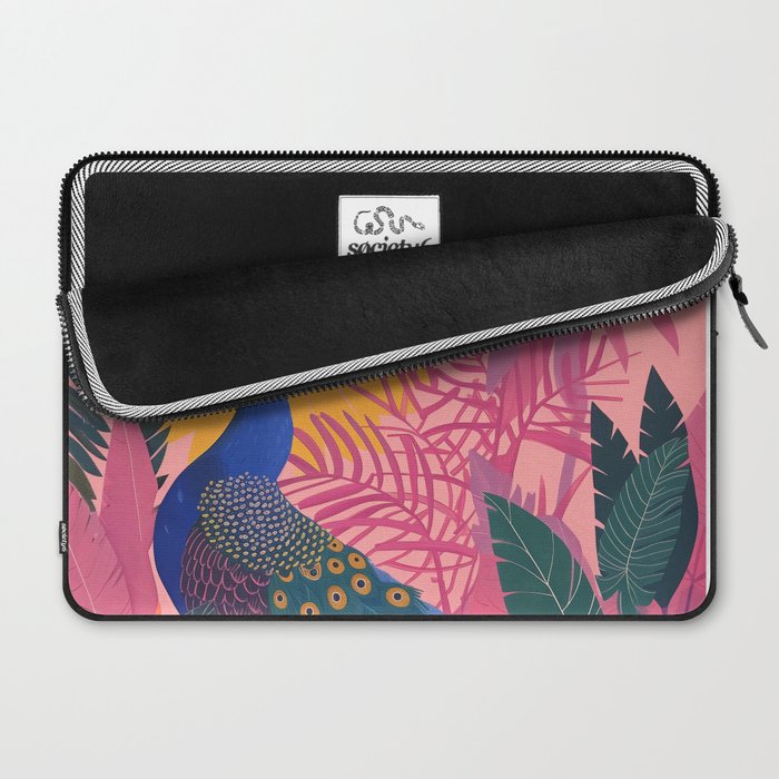 Tropical Peacock Among Pink Blossoms Laptop Sleeve Gallery Image 2