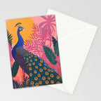 Tropical Peacock Among Pink Blossoms Stationery Card Gallery Image 2