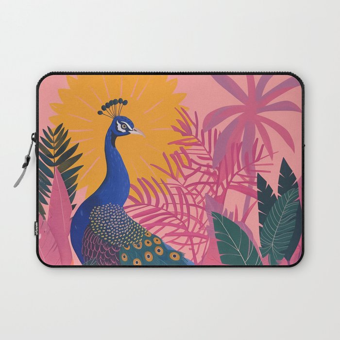 Tropical Peacock Among Pink Blossoms Laptop Sleeve Gallery Image 1