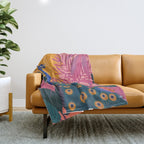 Tropical Peacock Among Pink Blossoms Throw Blanket Gallery Image 1