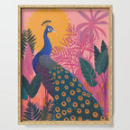 Tropical Peacock Among Pink Blossoms Serving Tray Gallery Image 1