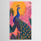 Tropical Peacock Among Pink Blossoms Tablecloth Gallery Image 2