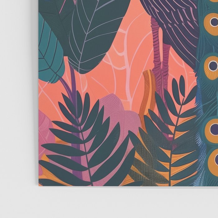 Tropical Peacock Among Pink Blossoms Poster Gallery Image 3