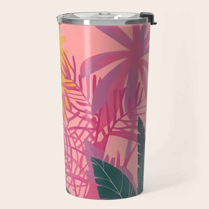 Tropical Peacock Among Pink Blossoms Travel Mug Gallery Image 2