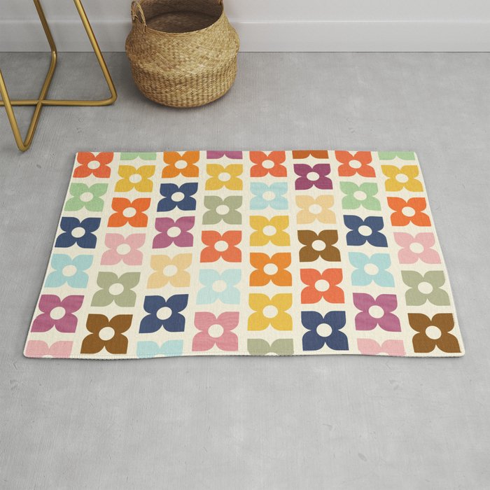 Retro Nostalgic Pastel Flowers Rug Gallery Image 1