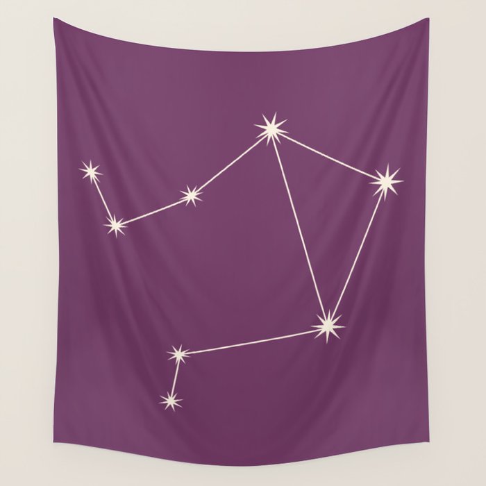 Libra Zodiac Star Constellation Line Art Mauve Purple Wall Tapestry Gallery Image 4