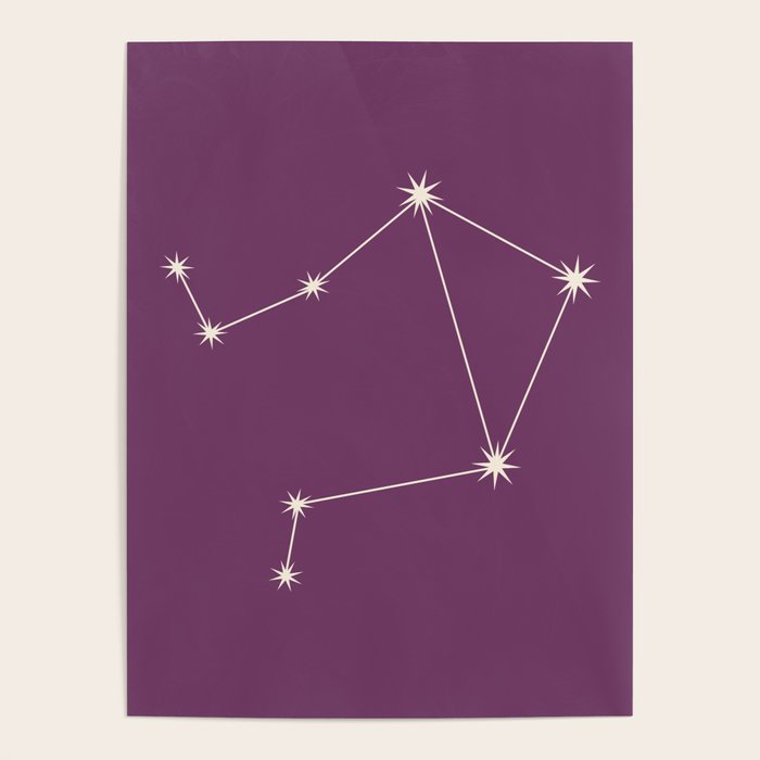 Libra Zodiac Star Constellation Line Art Mauve Purple Poster Gallery Image 4