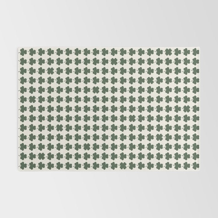 Clovers XXXVIII Dark Green Botanical Pattern Rug Gallery Image 2