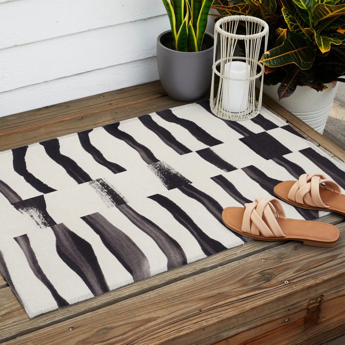 Black & White Abstract Collage #2 Outdoor Rug Gallery Image 2