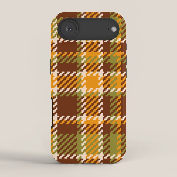 Retro 70s autumn tartan brown moss green mustard yellow pattern iPhone Case Gallery Image 2