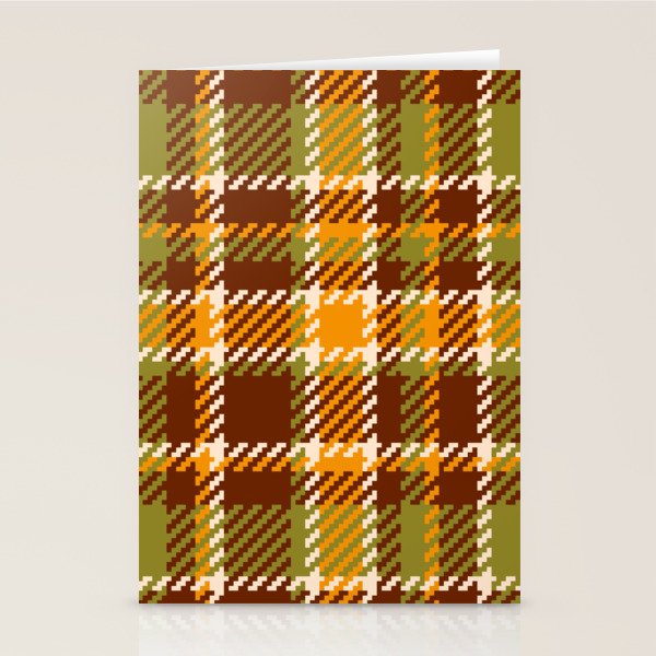 Retro 70s autumn tartan brown moss green mustard yellow pattern Stationery Card Gallery Image 2