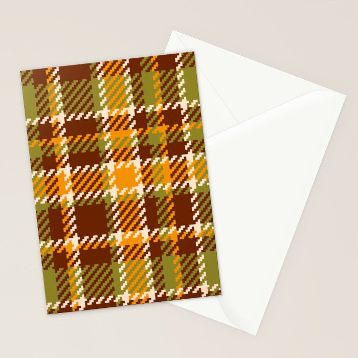 Retro 70s autumn tartan brown moss green mustard yellow pattern Stationery Card Gallery Image 2