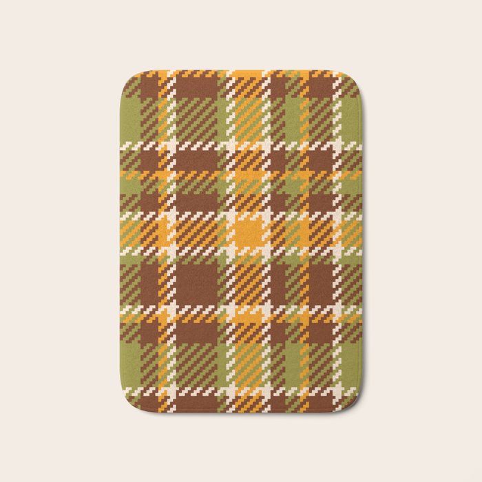 Retro 70s autumn tartan brown moss green mustard yellow pattern Bath Mat Gallery Image 1