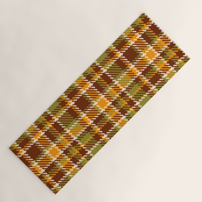 Retro 70s autumn tartan brown moss green mustard yellow pattern Yoga Mat Gallery Image 1