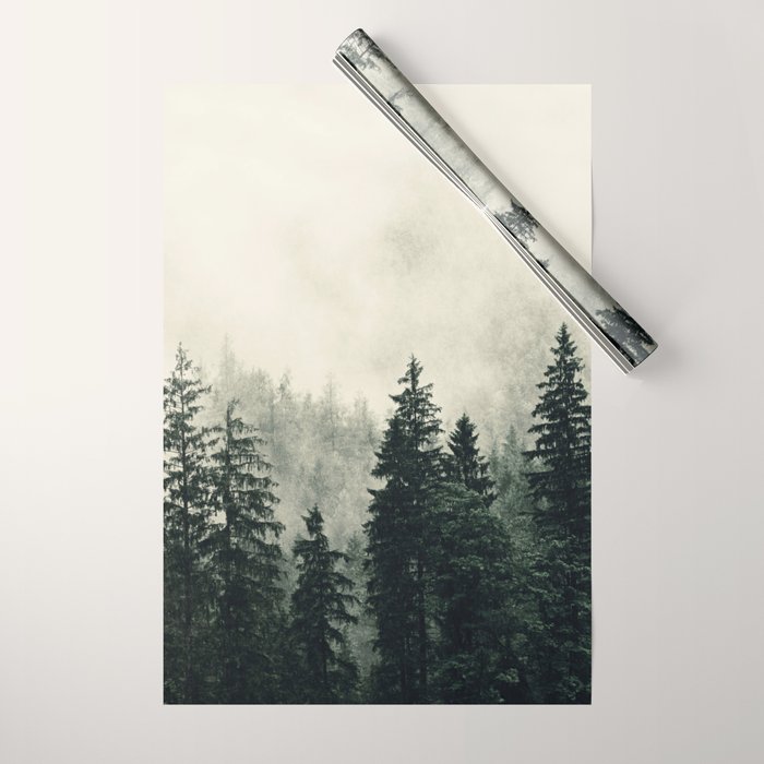 Thick pine forest in the descending mist Wrapping Paper Gallery Image 1