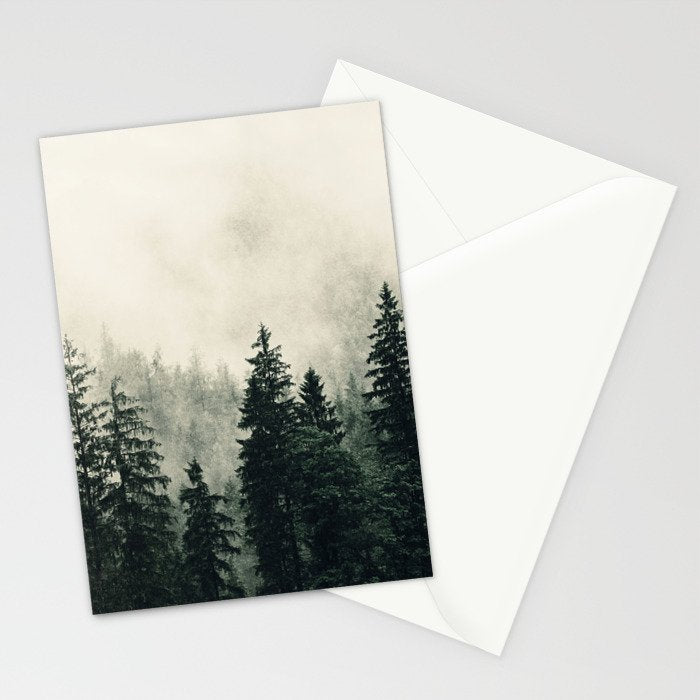 Thick pine forest in the descending mist Stationery Card Gallery Image 2