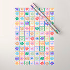 Cute Checkered Flowers in Beige  Wrapping Paper Gallery Image 1