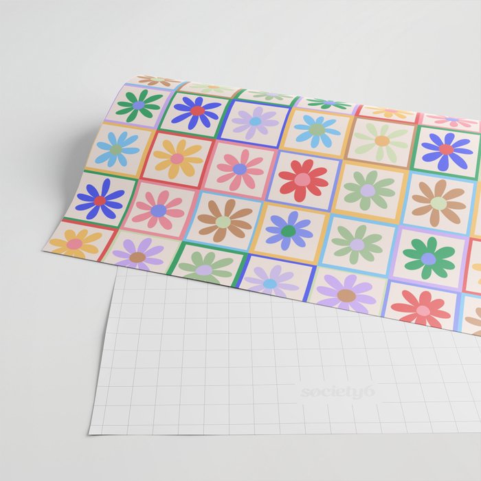 Cute Checkered Flowers in Beige  Wrapping Paper Gallery Image 2