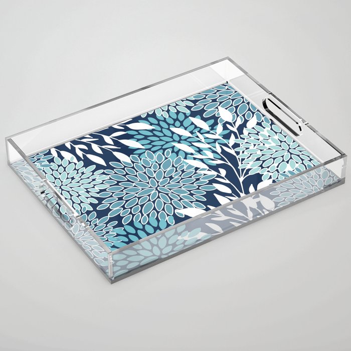 Garden Florals, Navy, Blue, Teal Acrylic Tray Gallery Image 1