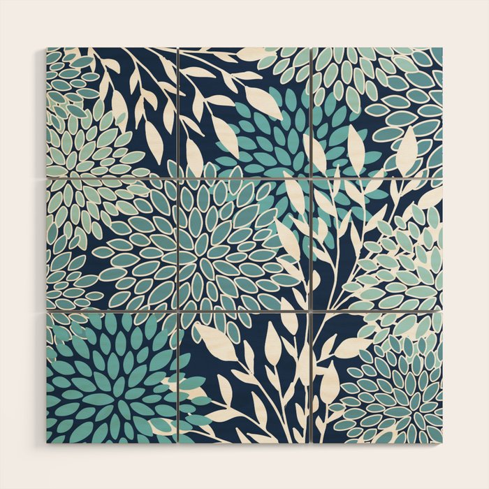 Garden Florals, Navy, Blue, Teal Wood Wall Art Gallery Image 1