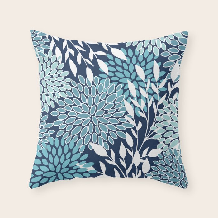 Garden Florals, Navy, Blue, Teal Throw Pillow Gallery Image 6