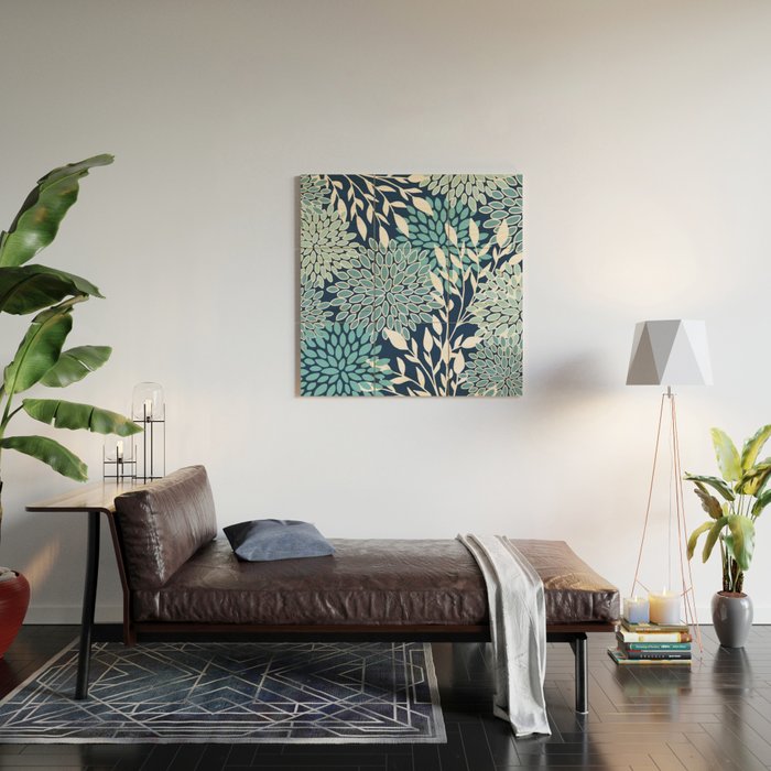 Garden Florals, Navy, Blue, Teal Wood Wall Art Gallery Image 2