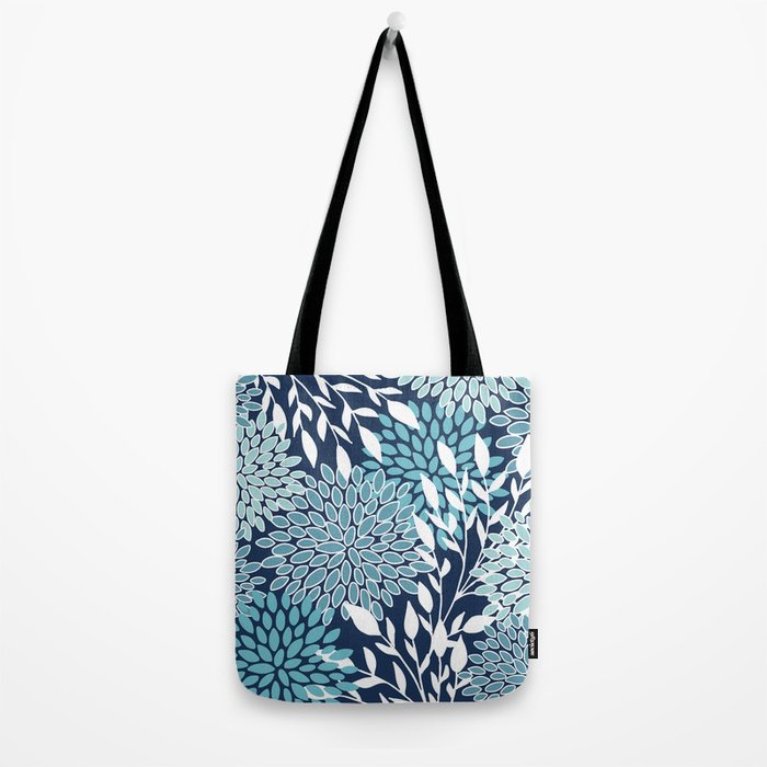 Garden Florals, Navy, Blue, Teal Tote Bag Gallery Image 2