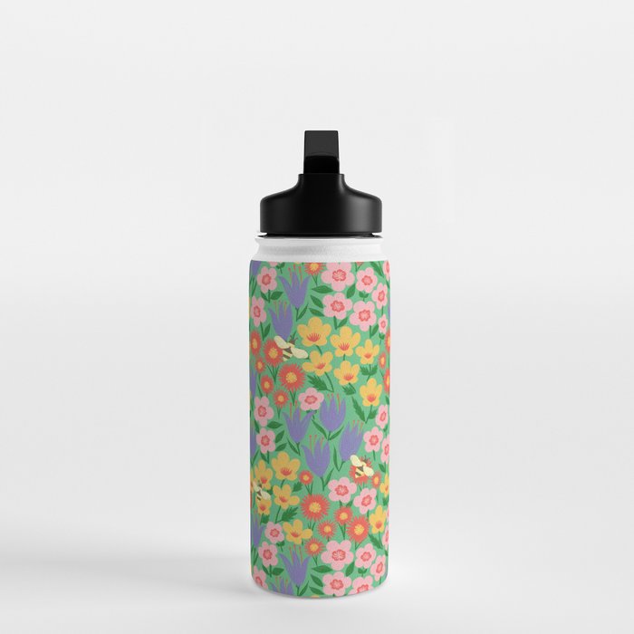 Bright Colorful Floral Meadow with Bees Water Bottle Gallery Image 3