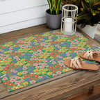 Bright Colorful Floral Meadow with Bees Outdoor Rug Gallery Image 2