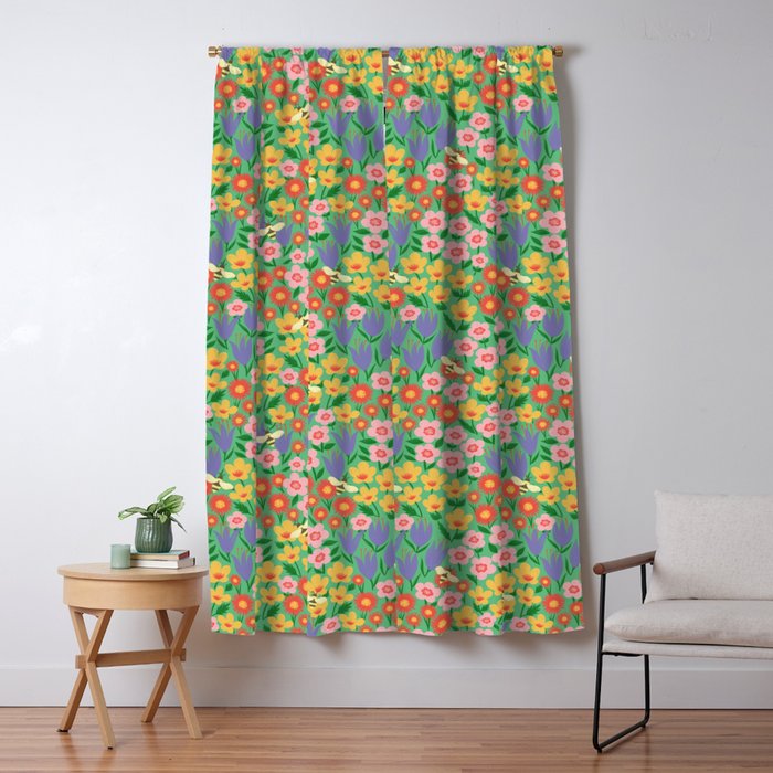 Bright Colorful Floral Meadow with Bees Window Curtain Gallery Image 5