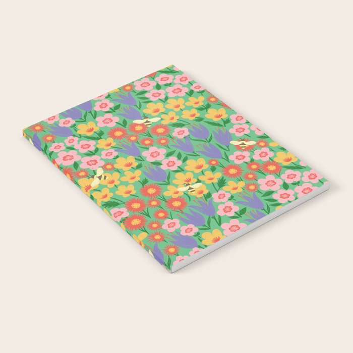 Bright Colorful Floral Meadow with Bees Notebook Gallery Image 1